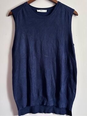 Zara Dark Blue Sleeveless Knit Top Size large